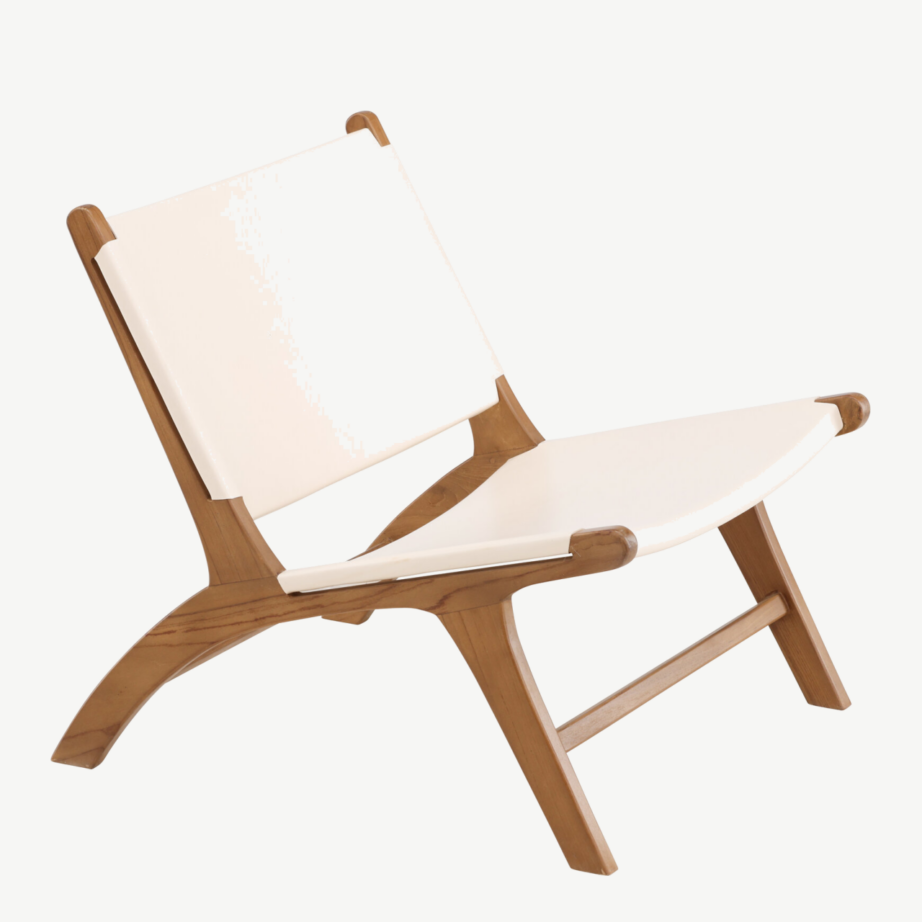 Tiigipuust ja kreemika PU-nahaga lounge-tool Rike kollektsioonist, 61817-441 – 3