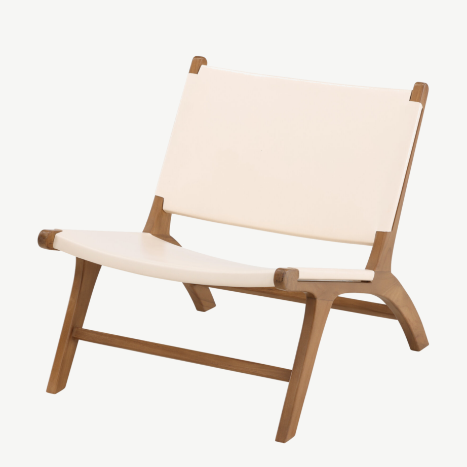 Tiigipuust ja kreemika PU-nahaga lounge-tool Rike kollektsioonist, 61817-441