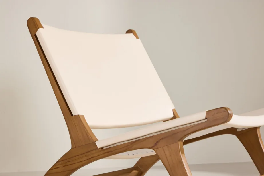 Tiigipuust ja kreemika PU-nahaga lounge-tool Rike kollektsioonist, 61817-441 – 9