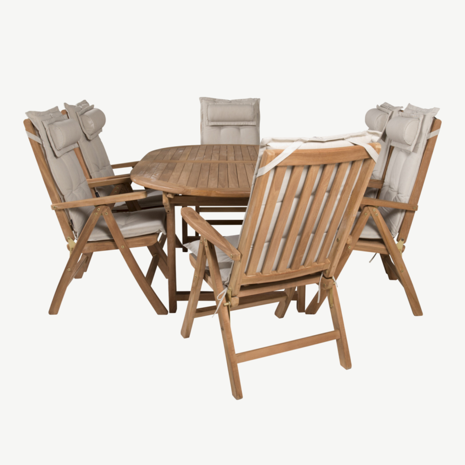 Tiigipuust pikendatav aiasöögilaud Kenya ja 6 kokkupandavat tooli, GR22609 – 2