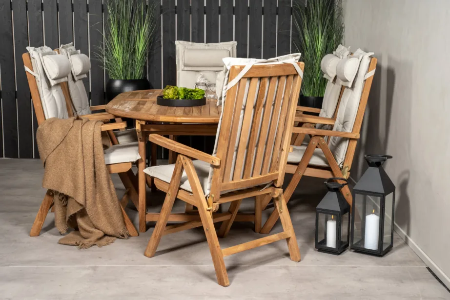 Tiigipuust pikendatav aiasöögilaud Kenya ja 6 kokkupandavat tooli, GR22609 – 6