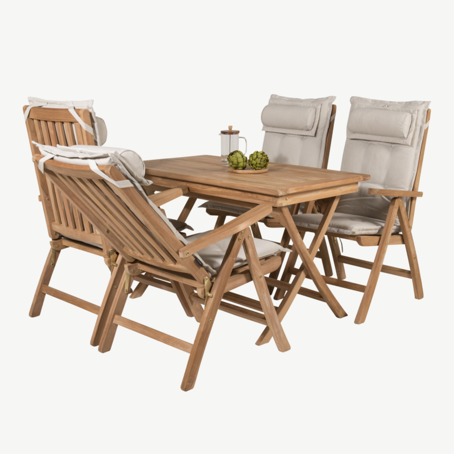 Tiigipuust ristkülikukujuline aiamööbli komplekt Kenya (laud 120×70 cm, 4 kokkupandavat tooli), GR22604
