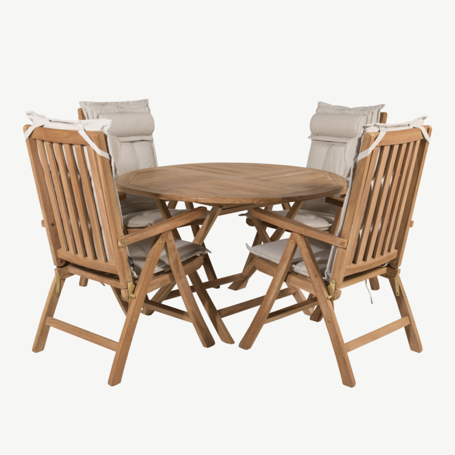 Tiigipuust ümmargune aialaua ja 4 reguleeritava tooliga komplekt Kenya (ø120 cm), GR22602 – 2