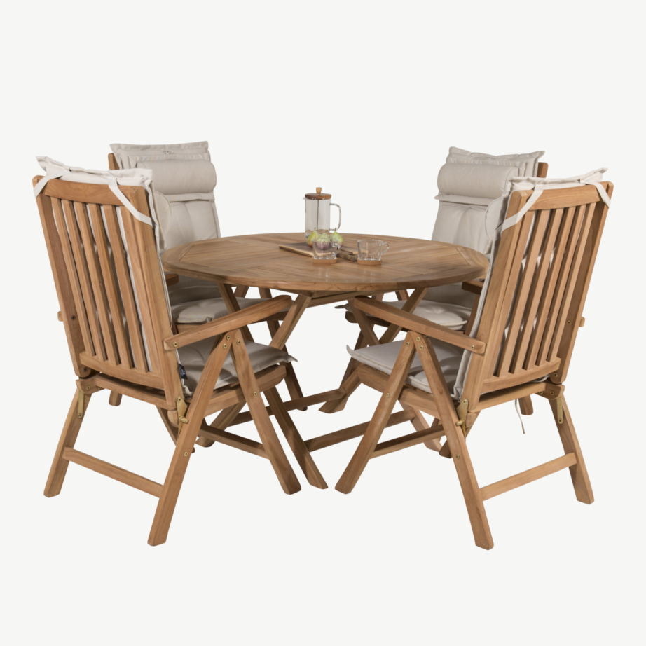 Tiigipuust ümmargune aialaua ja 4 reguleeritava tooliga komplekt Kenya (ø120 cm), GR22602 – 3