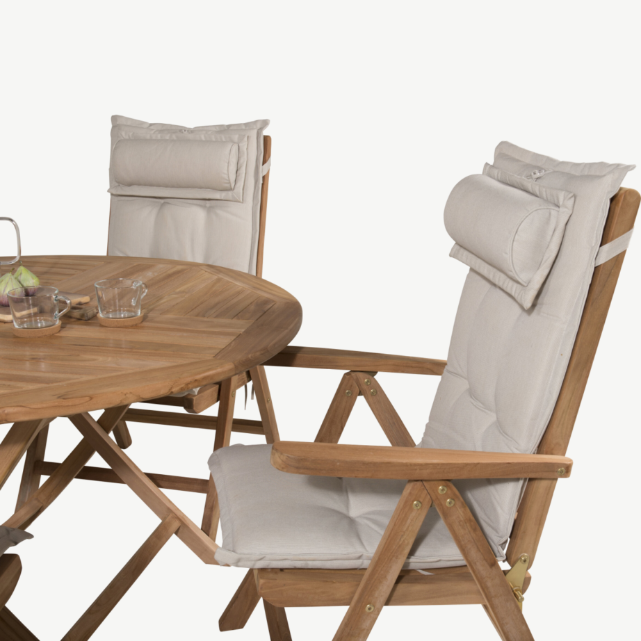 Tiigipuust ümmargune aialaua ja 4 reguleeritava tooliga komplekt Kenya (ø120 cm), GR22602 – 4