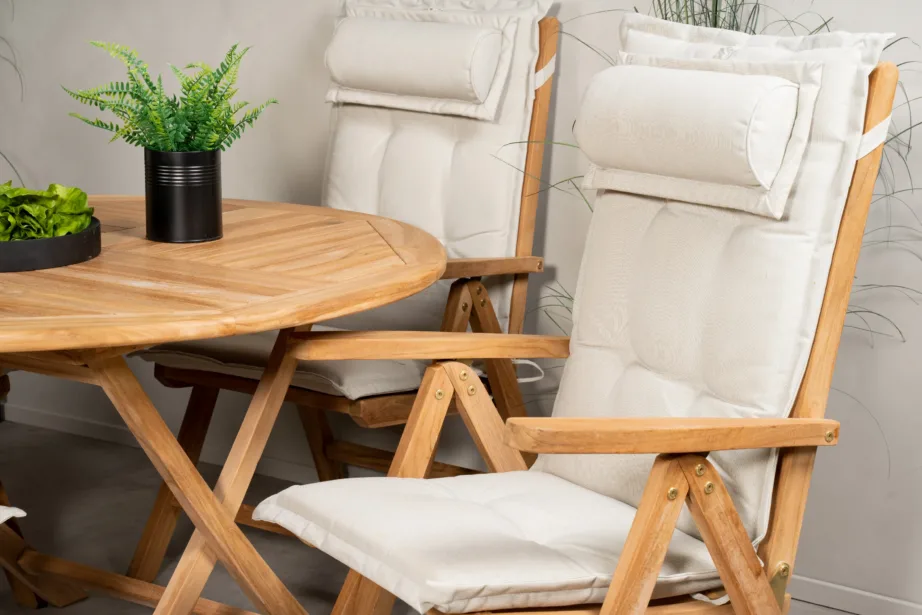 Tiigipuust ümmargune aialaua ja 4 reguleeritava tooliga komplekt Kenya (ø120 cm), GR22602 – 9