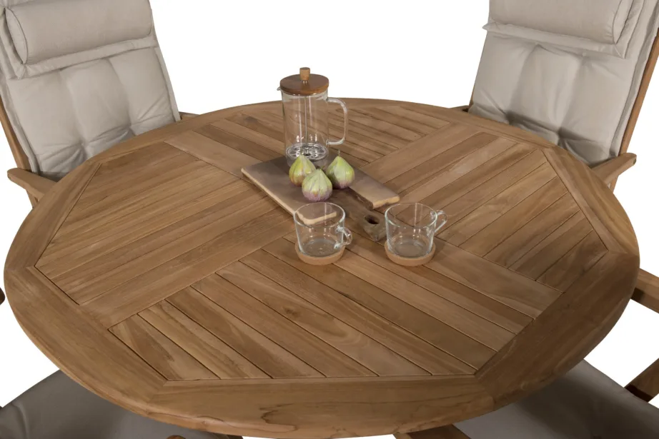 Tiigipuust ümmargune aialaua ja 4 reguleeritava tooliga komplekt Kenya (ø120 cm), GR22602 – 10