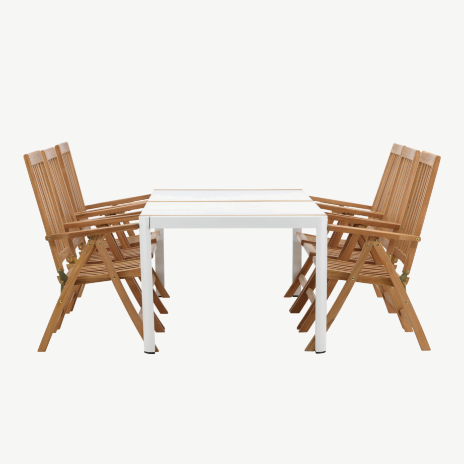 Togo ristkülikukujuline aiamööbli komplekt (valge laud, tiigipuit, 6 kokkupandavat tooli), GR22755 – 2
