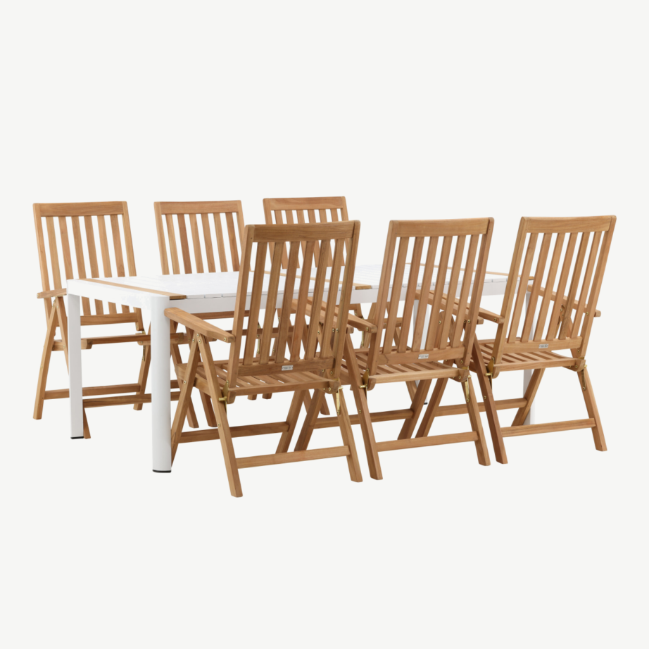 Togo ristkülikukujuline aiamööbli komplekt (valge laud, tiigipuit, 6 kokkupandavat tooli), GR22755 – 4