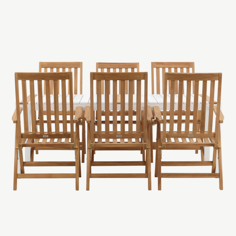 Togo ristkülikukujuline aiamööbli komplekt (valge laud, tiigipuit, 6 kokkupandavat tooli), GR22755 – 6