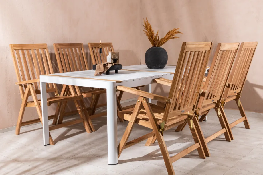 Togo ristkülikukujuline aiamööbli komplekt (valge laud, tiigipuit, 6 kokkupandavat tooli), GR22755 – 7