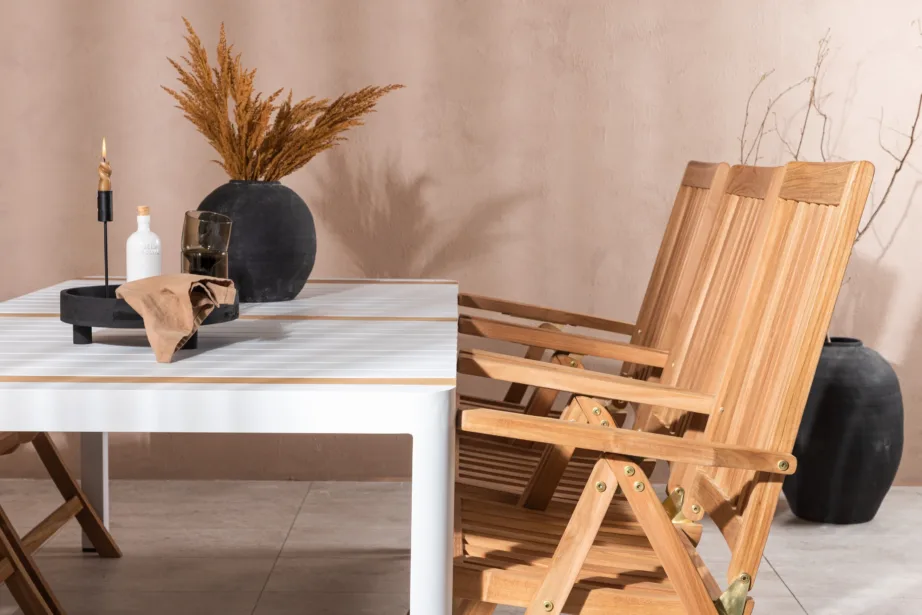 Togo ristkülikukujuline aiamööbli komplekt (valge laud, tiigipuit, 6 kokkupandavat tooli), GR22755 – 9