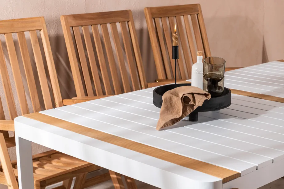 Togo ristkülikukujuline aiamööbli komplekt (valge laud, tiigipuit, 6 kokkupandavat tooli), GR22755 – 10