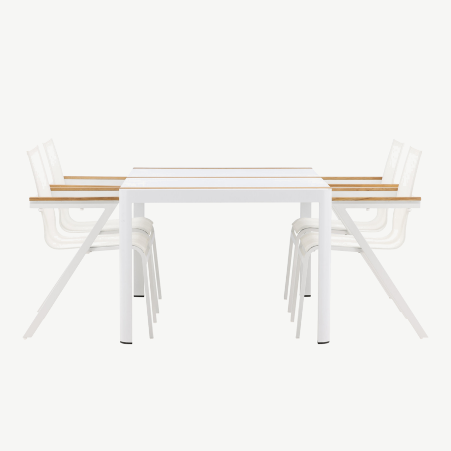 Togo ristkülikukujuline valge ja tiigipuust aiamööblikomplekt neljale, GR22745 – 2