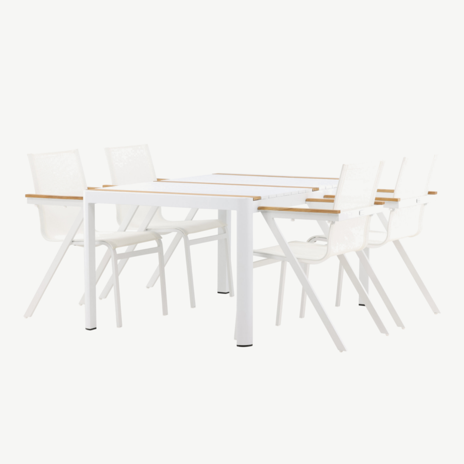 Togo ristkülikukujuline valge ja tiigipuust aiamööblikomplekt neljale, GR22745 – 3