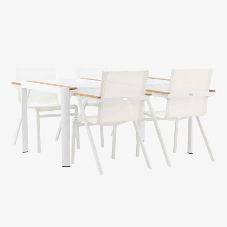 Togo ristkülikukujuline valge ja tiigipuust aiamööblikomplekt neljale, GR22745 – 4