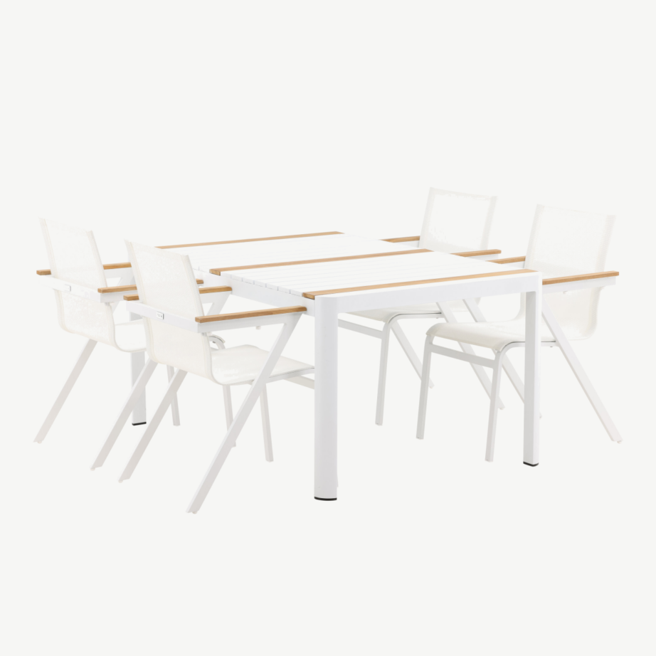 Togo ristkülikukujuline valge ja tiigipuust aiamööblikomplekt neljale, GR22745 – 5