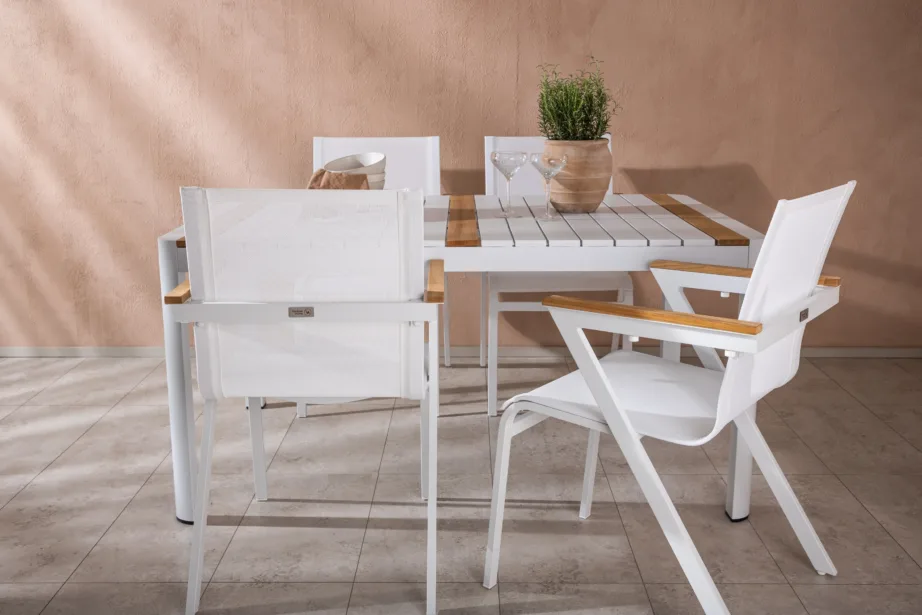 Togo ristkülikukujuline valge ja tiigipuust aiamööblikomplekt neljale, GR22745 – 8