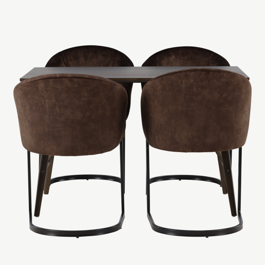 Tumepruun Kaseidon söögilaud ja pruunid polsterdatud Evening toolid (4 tk), kummipuu ja teras, GR23858 – 2