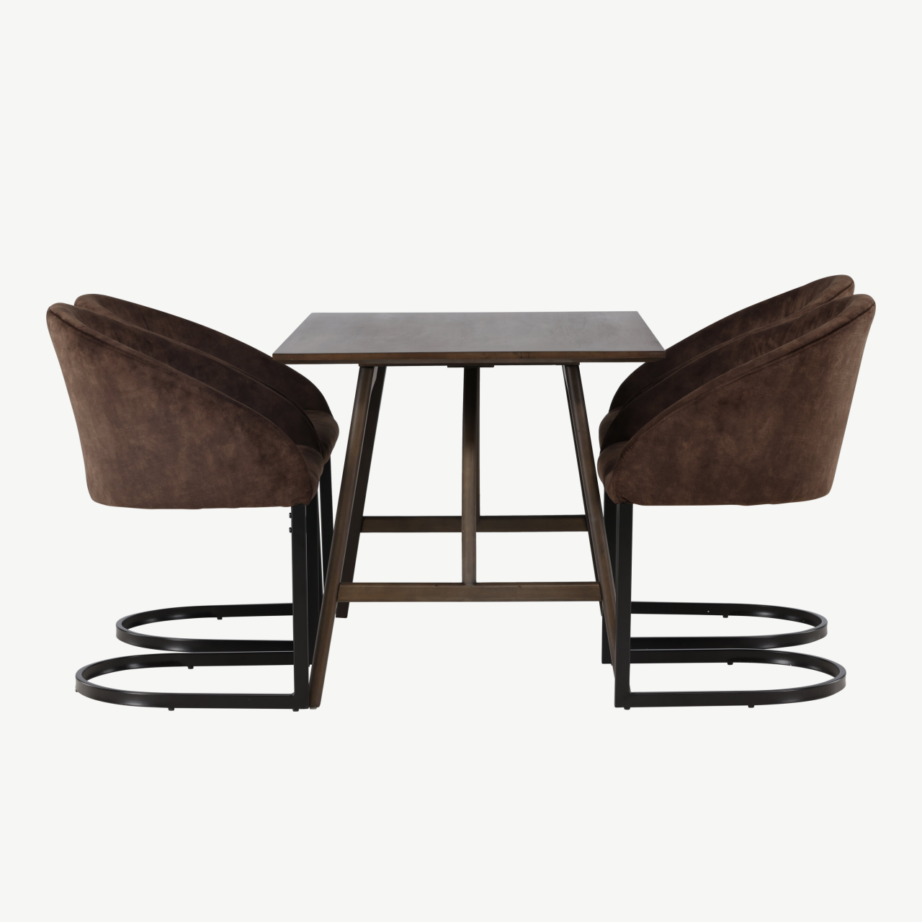 Tumepruun Kaseidon söögilaud ja pruunid polsterdatud Evening toolid (4 tk), kummipuu ja teras, GR23858 – 3