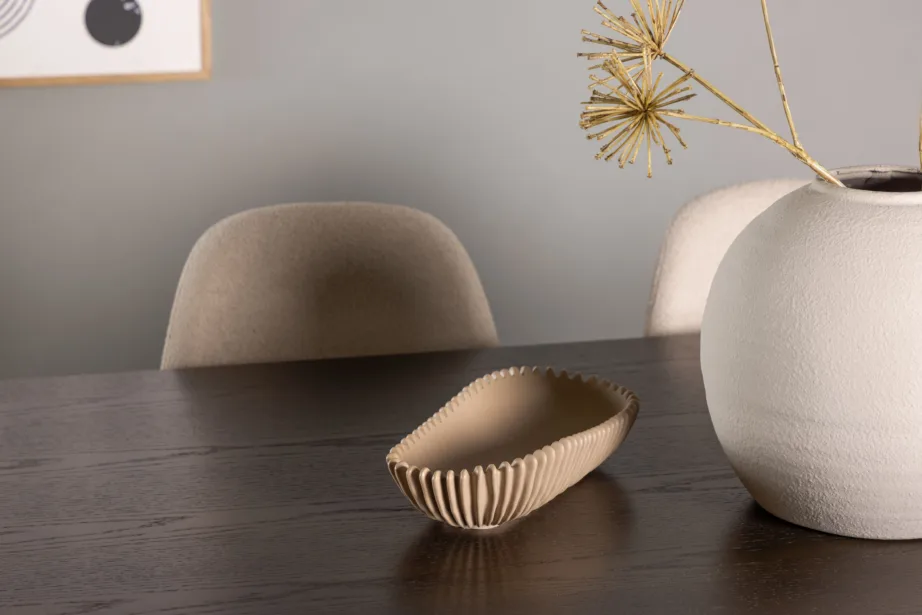 Tumepruun söögilaud Ystad ja beeži buklee kattega toolid Polar (6 kohta, metalljalad), GR23762 – 7