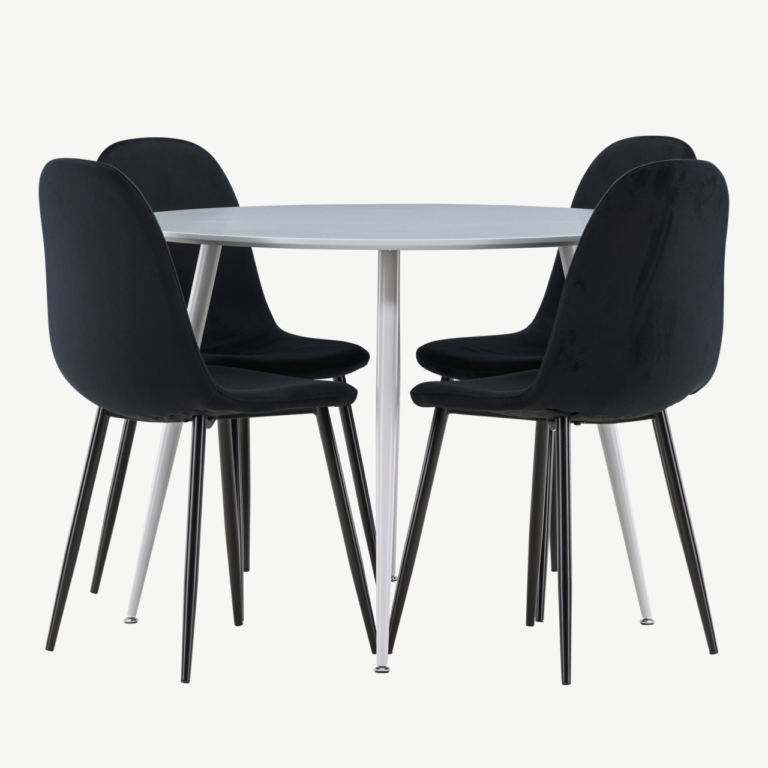 Ümar hall söögilaud Plaza ja 4 musta velvetkattega tooli Polar - GR24374