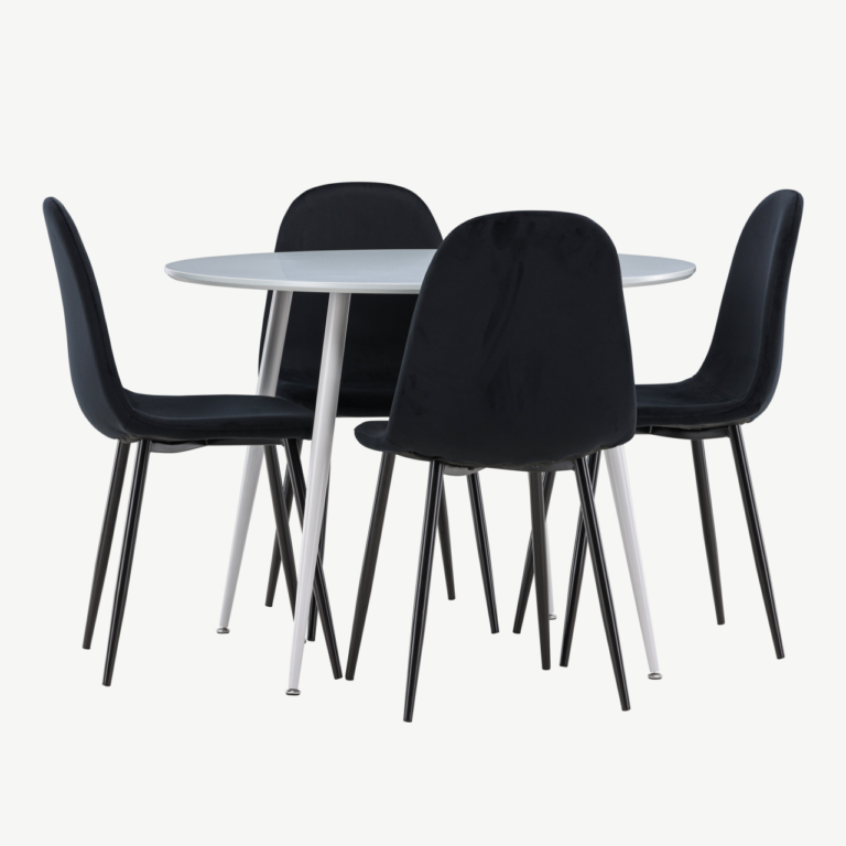 Ümar hall söögilaud Plaza ja 4 musta velvetkattega tooli Polar - GR24374