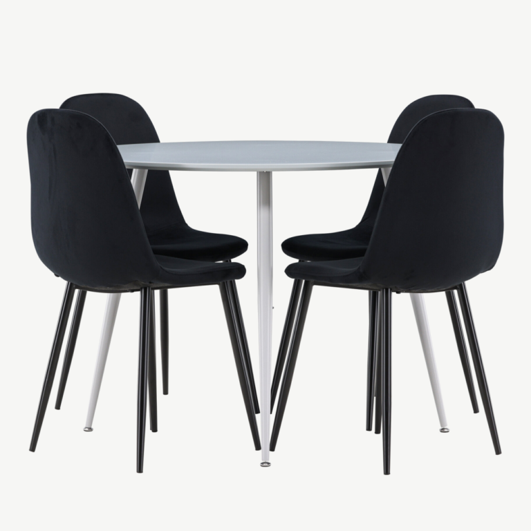 Ümar hall söögilaud Plaza ja 4 musta velvetkattega tooli Polar - GR24374