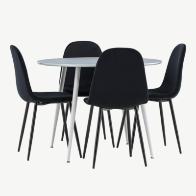 Ümar hall söögilaud Plaza ja 4 musta velvetkattega tooli Polar - GR24374