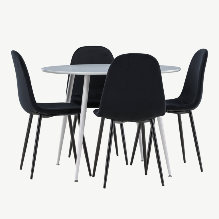 Ümar hall söögilaud Plaza ja 4 musta velvetkattega tooli Polar - GR24374