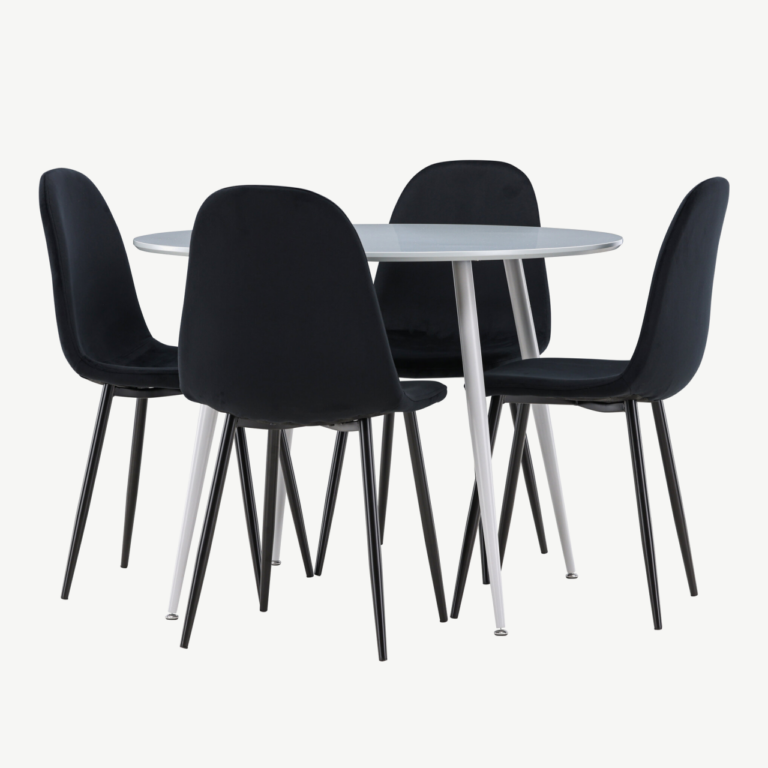 Ümar hall söögilaud Plaza ja 4 musta velvetkattega tooli Polar - GR24374