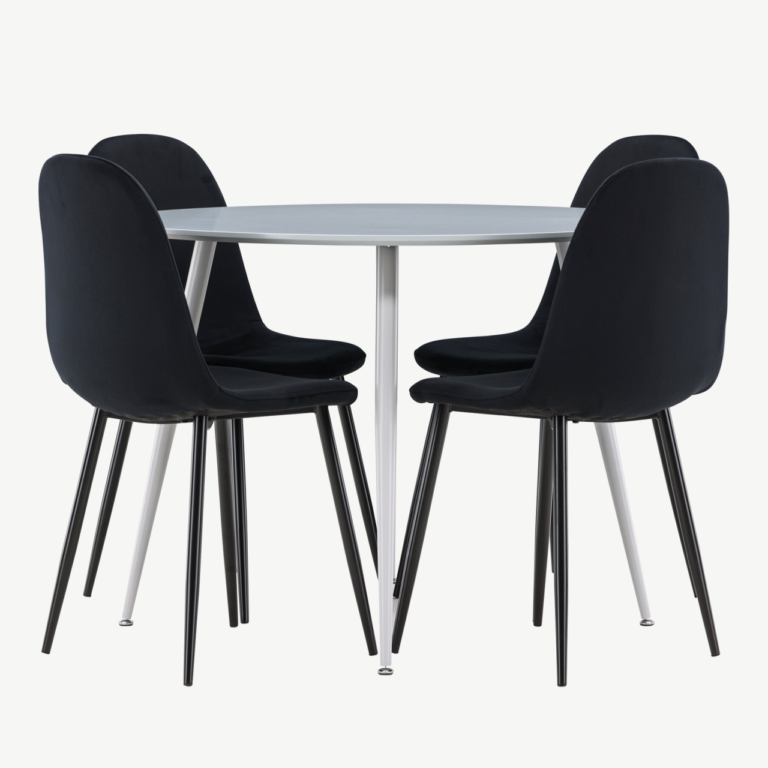 Ümar hall söögilaud Plaza ja 4 musta velvetkattega tooli Polar - GR24374