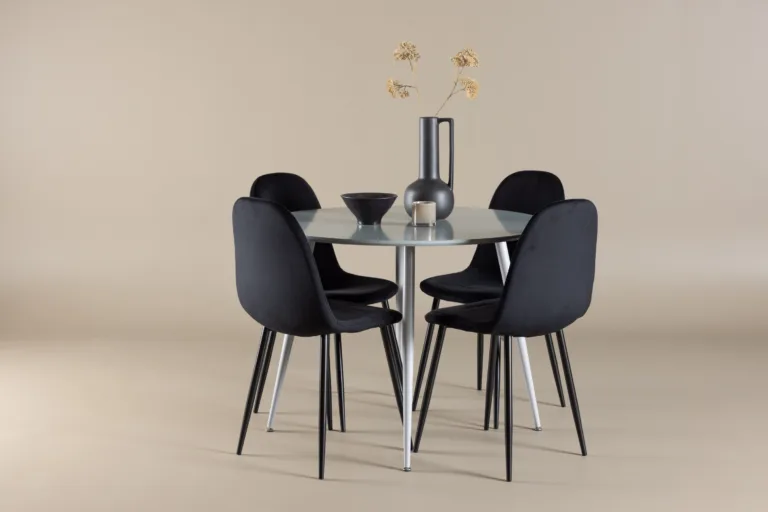 Ümar hall söögilaud Plaza ja 4 musta velvetkattega tooli Polar - GR24374
