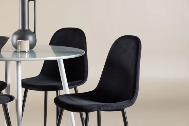 Ümar hall söögilaud Plaza ja 4 musta velvetkattega tooli Polar - GR24374