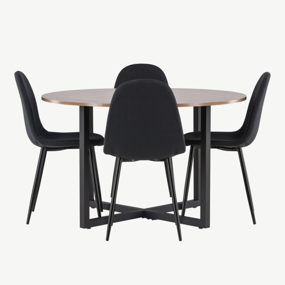 Ümar söögigrupi komplekt Durango (pähklivärvi MDF laud, mustad Polar toolid), GR22951 – 2