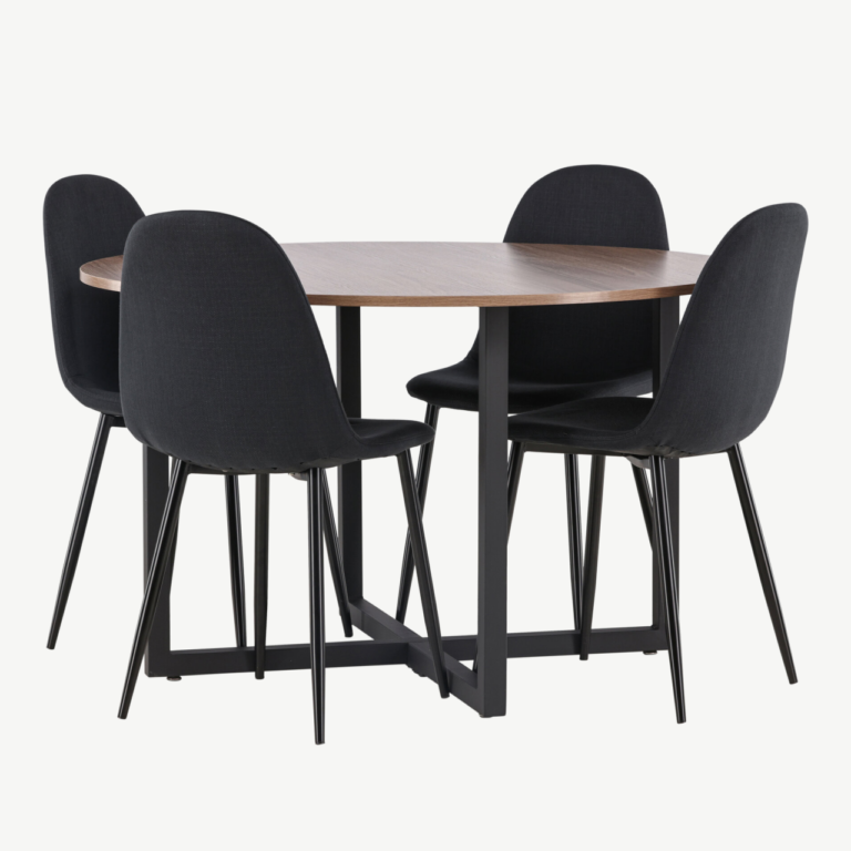Ümar söögigrupi komplekt Durango (pähklivärvi MDF laud, mustad Polar toolid) - GR22951