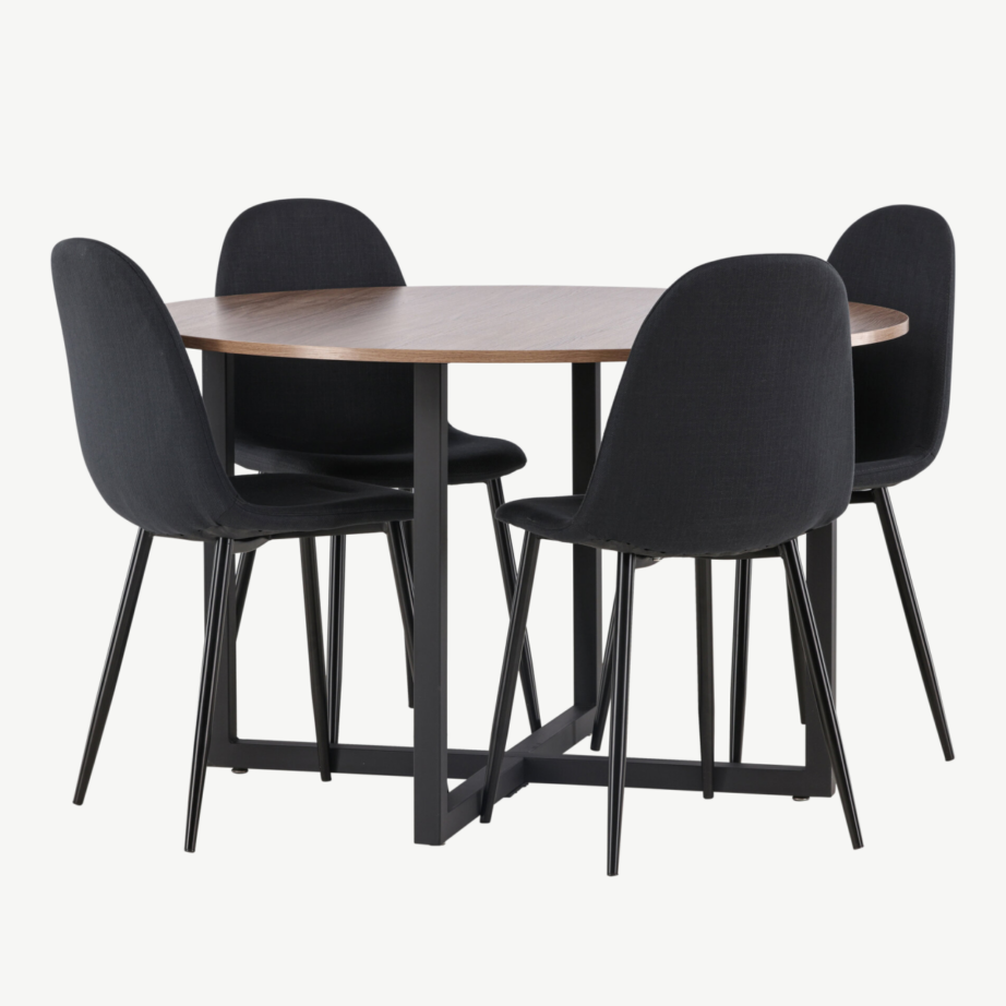 Ümar söögigrupi komplekt Durango (pähklivärvi MDF laud, mustad Polar toolid), GR22951 – 4