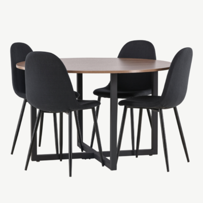 Ümar söögigrupi komplekt Durango (pähklivärvi MDF laud, mustad Polar toolid) - GR22951