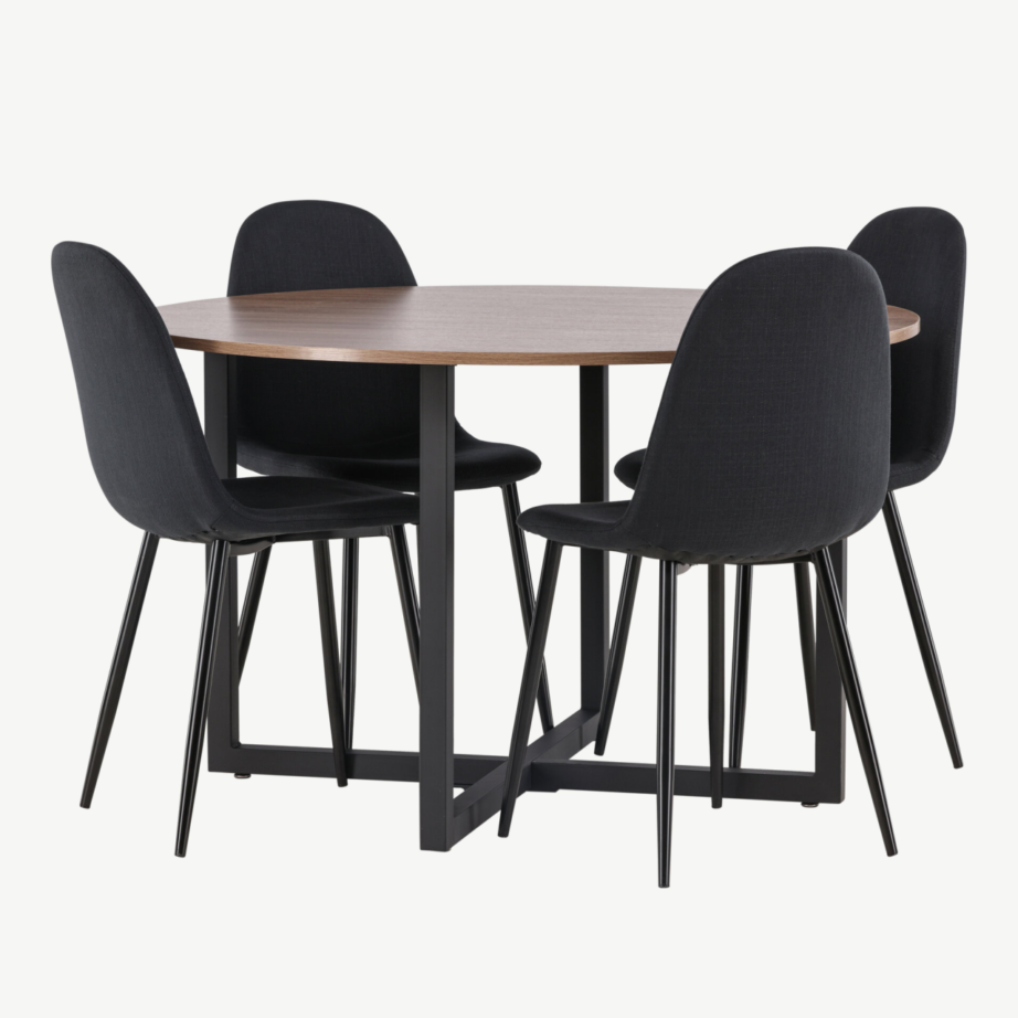 Ümar söögigrupi komplekt Durango (pähklivärvi MDF laud, mustad Polar toolid), GR22951 – 6