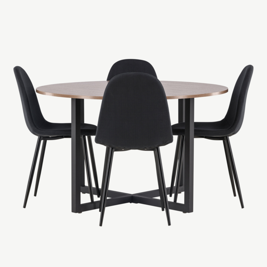 Ümar söögigrupi komplekt Durango (pähklivärvi MDF laud, mustad Polar toolid), GR22951 – 7