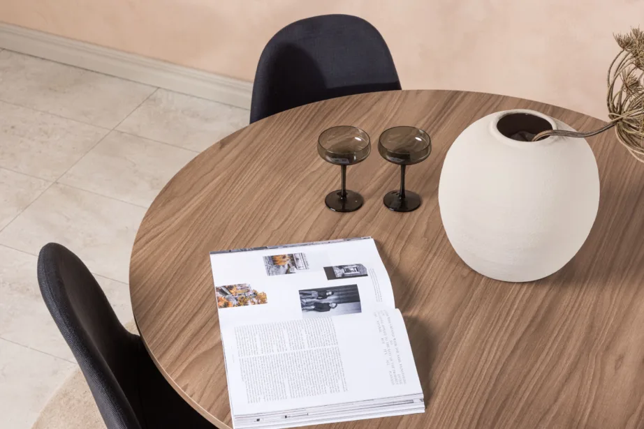 Ümar söögigrupi komplekt Durango (pähklivärvi MDF laud, mustad Polar toolid), GR22951 – 10