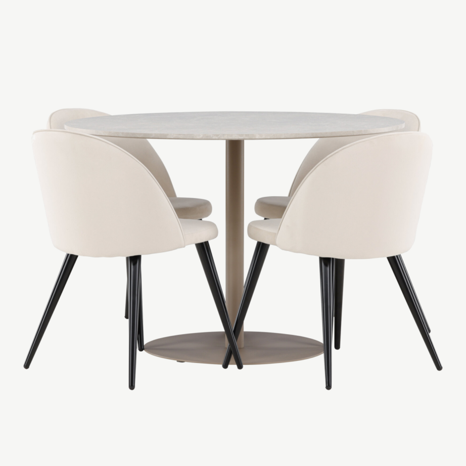 Ümar söögikomplekt Lycke lauaga ja beežide samettoolidega (MDF, 4 kohta), GR24389 – 2