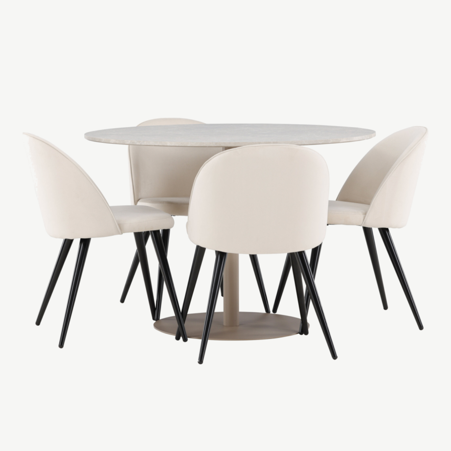 Ümar söögikomplekt Lycke lauaga ja beežide samettoolidega (MDF, 4 kohta), GR24389 – 3