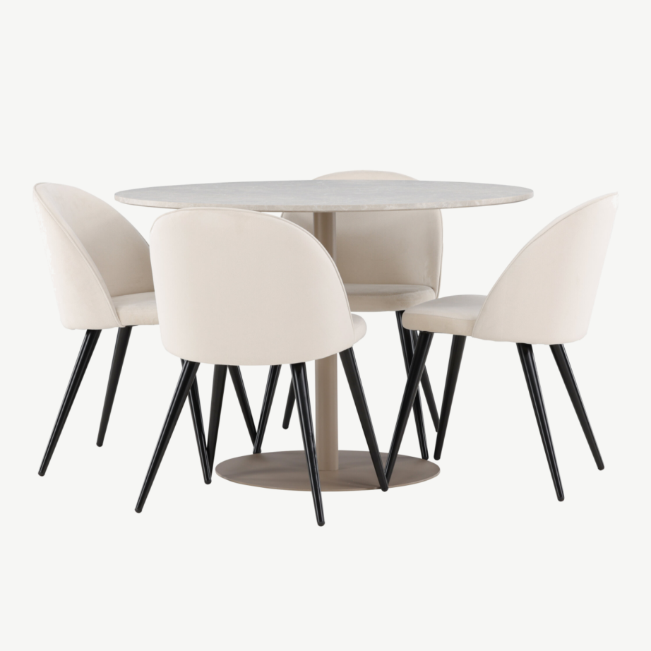 Ümar söögikomplekt Lycke lauaga ja beežide samettoolidega (MDF, 4 kohta), GR24389 – 4