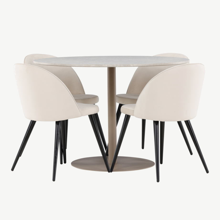 Ümar söögikomplekt Lycke lauaga ja beežide samettoolidega (MDF, 4 kohta), GR24389 – 5