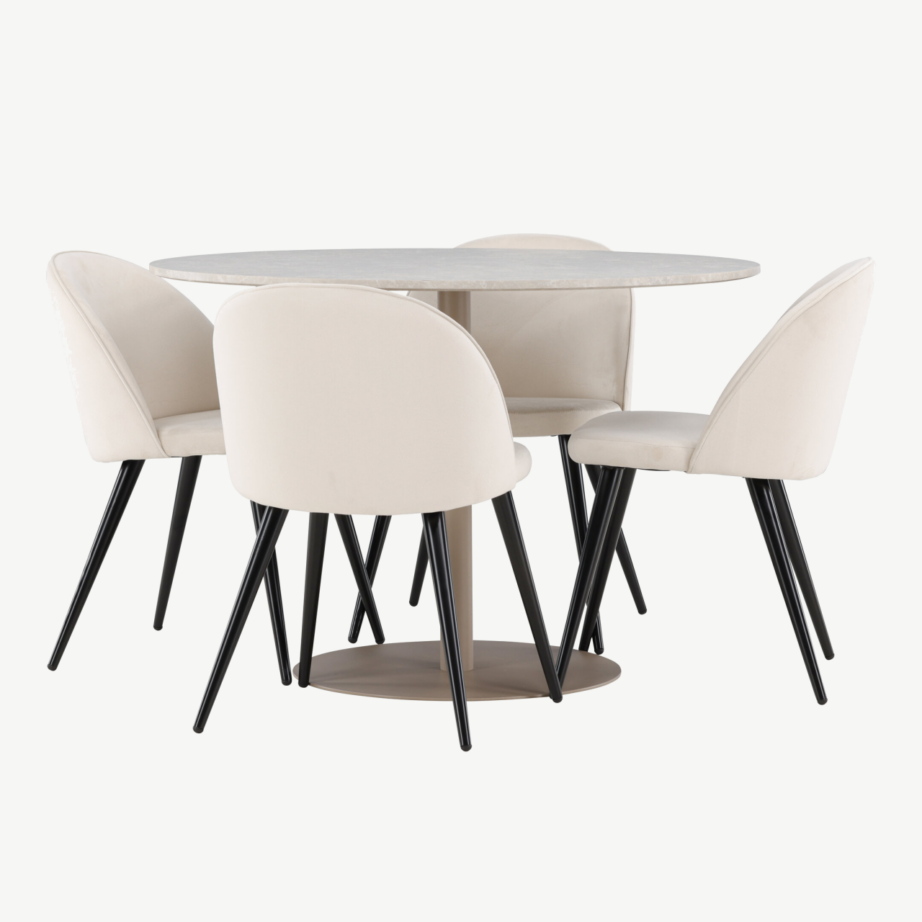 Ümar söögikomplekt Lycke lauaga ja beežide samettoolidega (MDF, 4 kohta), GR24389 – 6