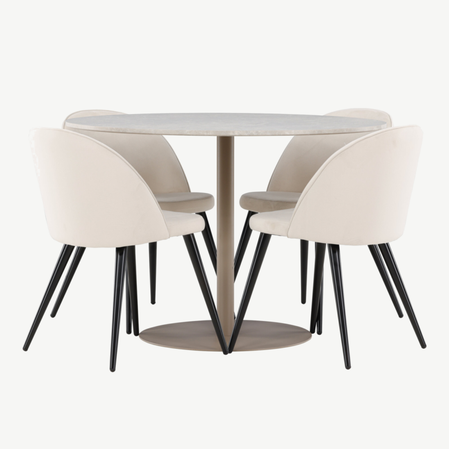 Ümar söögikomplekt Lycke lauaga ja beežide samettoolidega (MDF, 4 kohta), GR24389 – 7