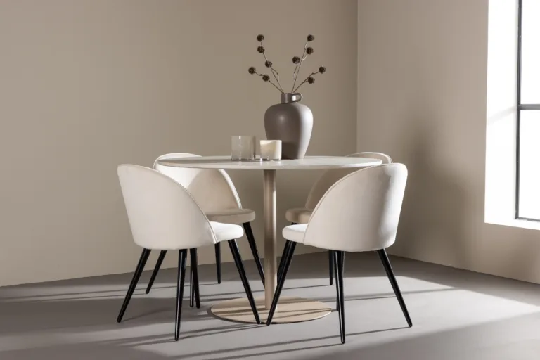 Ümar söögikomplekt Lycke lauaga ja beežide samettoolidega (MDF, 4 kohta) - GR24389