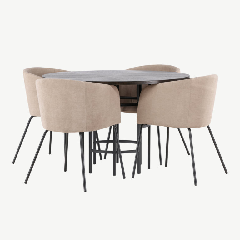 Ümar söögilauakomplekt Copenhagen (mokka MDF, must metalljalg, beežid polsterdatud toolid) - GR22846