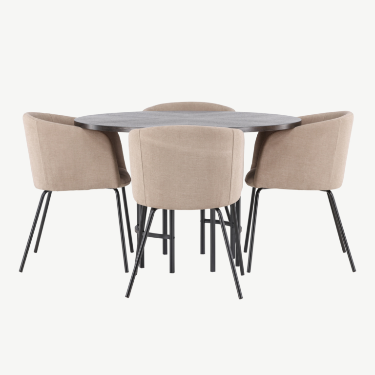 Ümar söögilauakomplekt Copenhagen (mokka MDF, must metalljalg, beežid polsterdatud toolid) - GR22846
